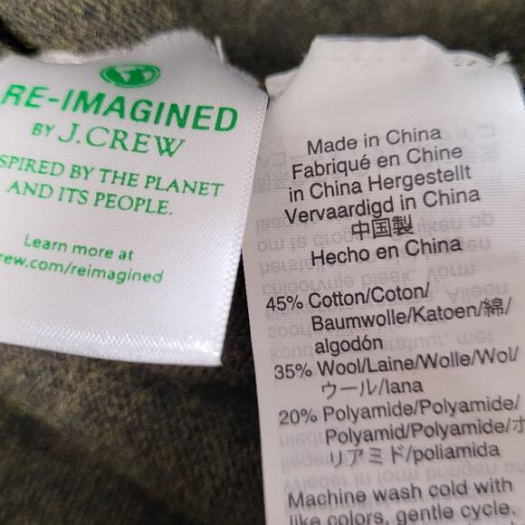 J. Crew Green Teddie Cotton Wool Blend Crew Neck Sweater Sz L Minimalist Preppy - Picture 6 of 6